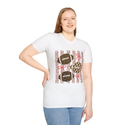 Football T-Shirt — Rustic Gridiron Design with Bows