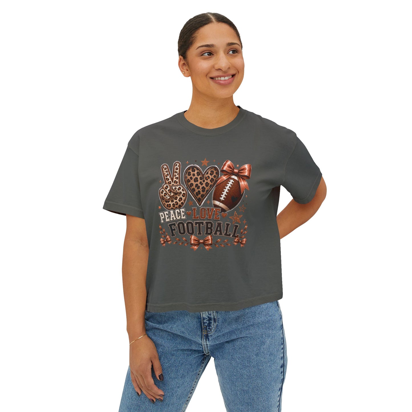 Peace Love Football— Leopard Print- Crop