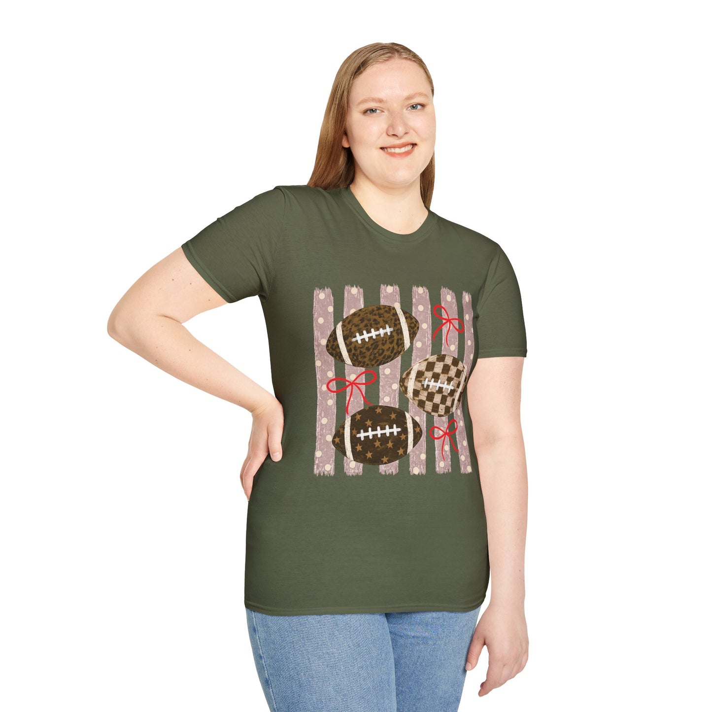 Football T-Shirt — Rustic Gridiron Design with Bows