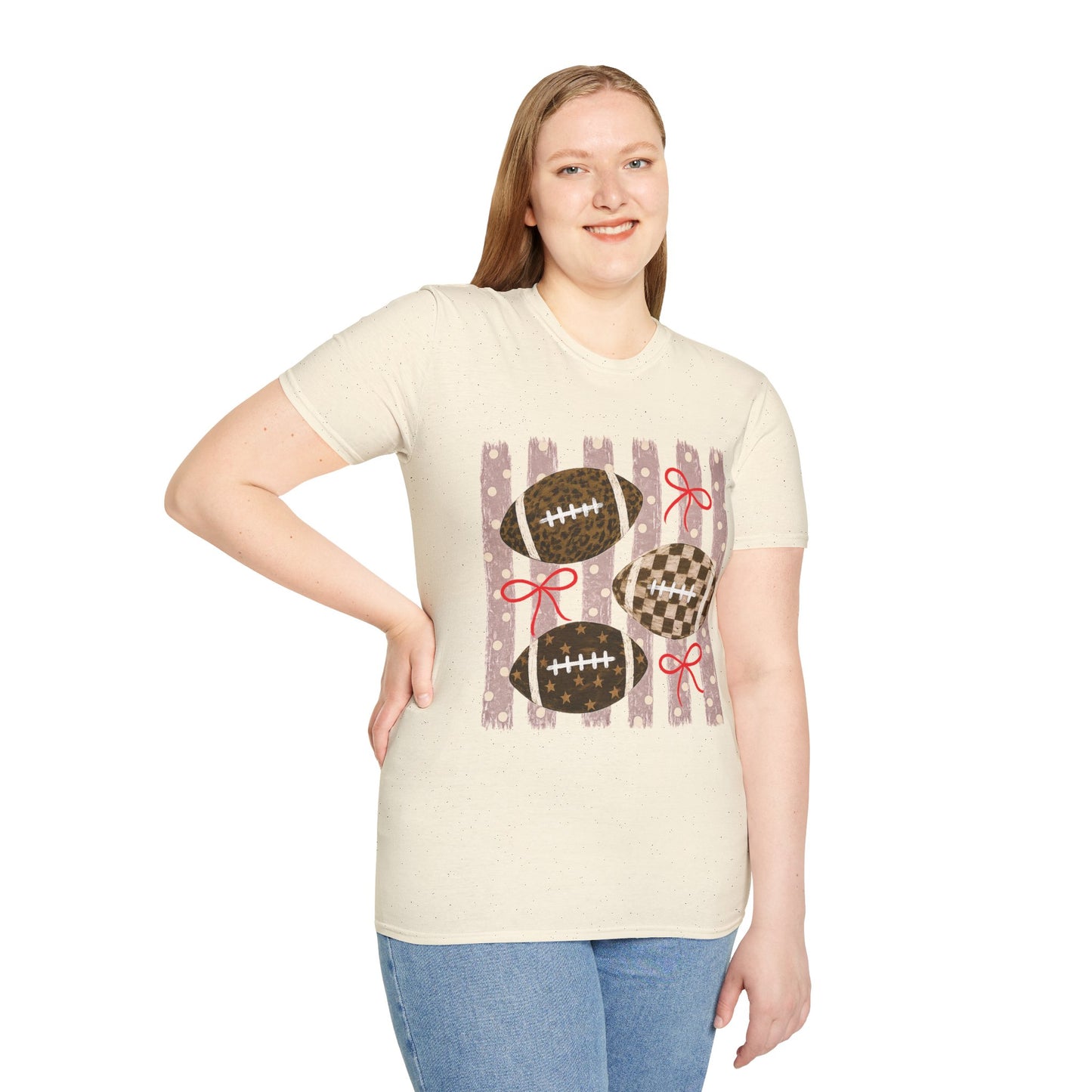 Football T-Shirt — Rustic Gridiron Design with Bows