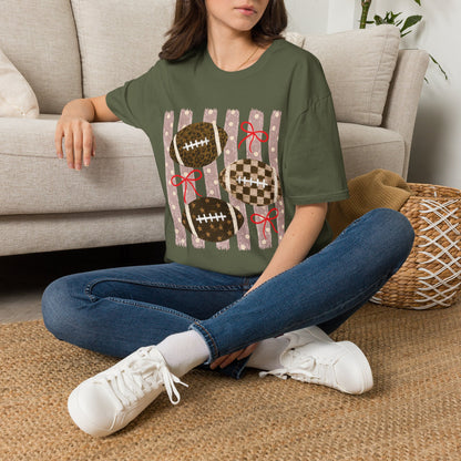 Football T-Shirt — Rustic Gridiron Design with Bows
