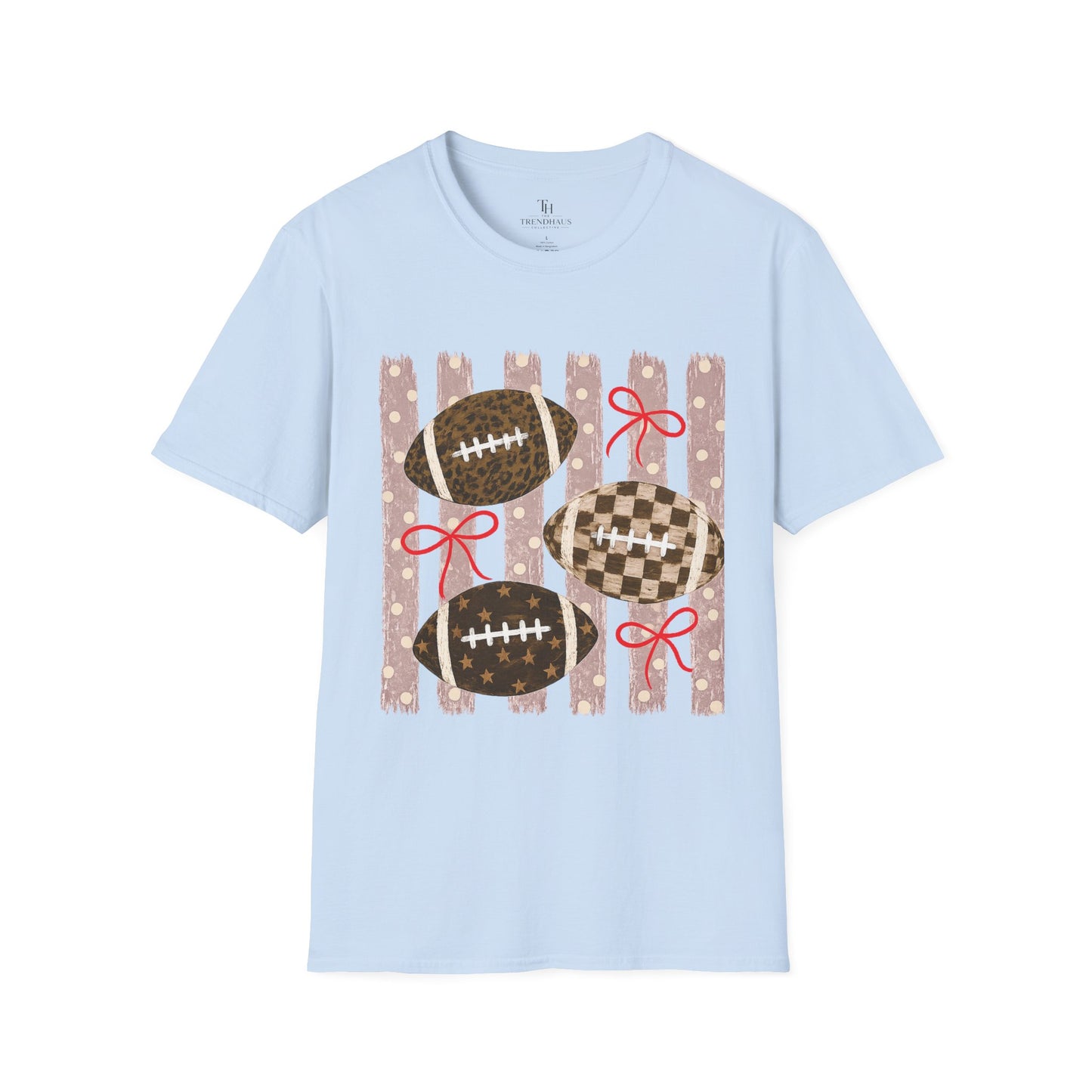 Football T-Shirt — Rustic Gridiron Design with Bows