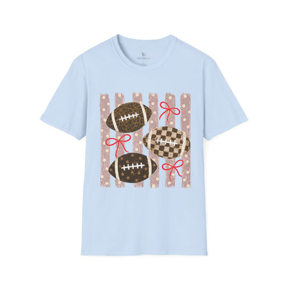 Football T-Shirt — Rustic Gridiron Design with Bows