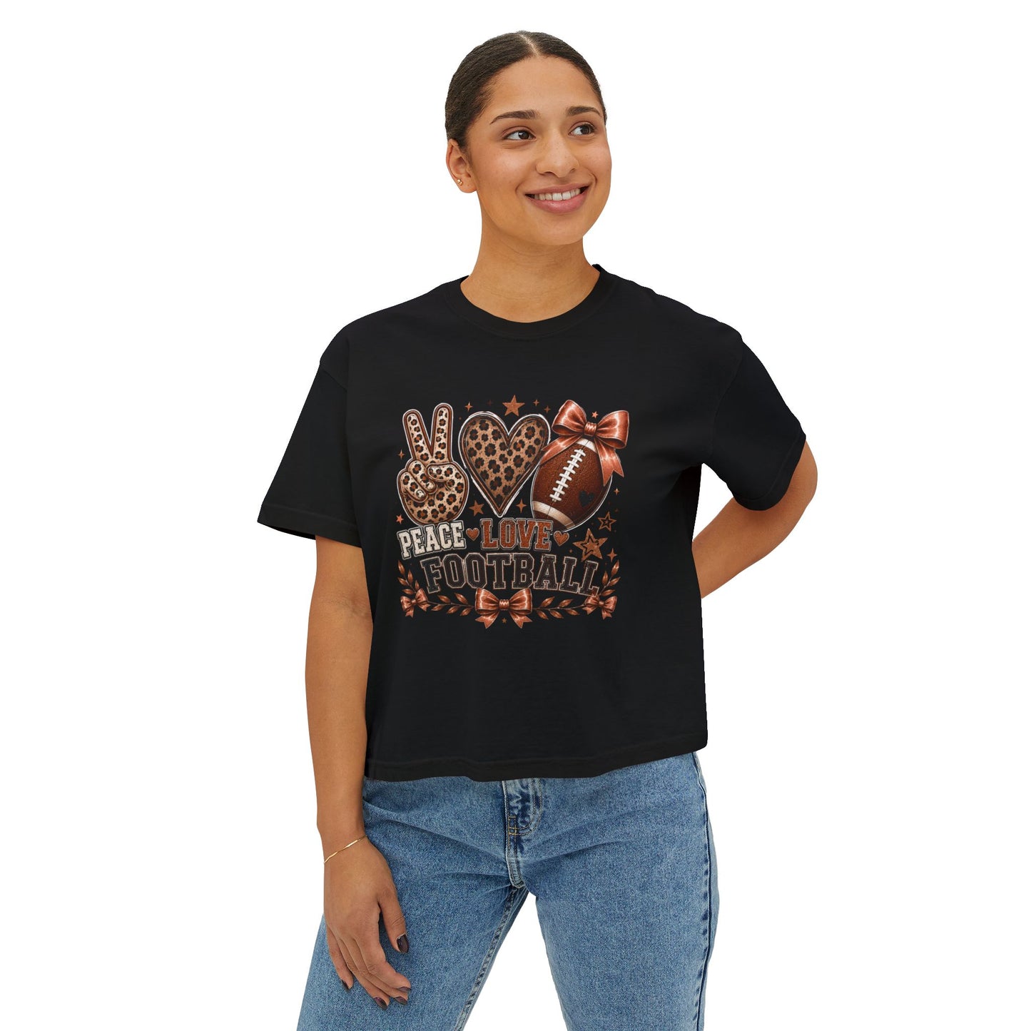 Peace Love Football— Leopard Print- Crop