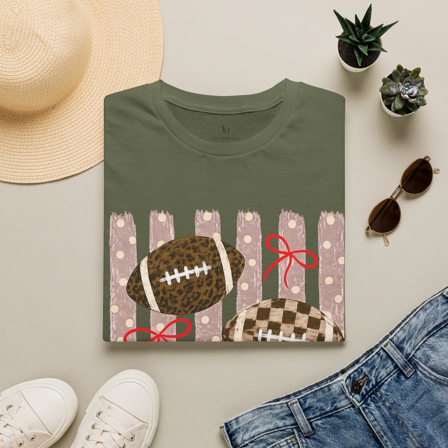 Football T-Shirt — Rustic Gridiron Design with Bows