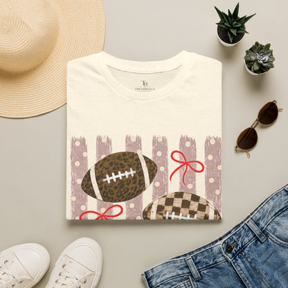Football T-Shirt — Rustic Gridiron Design with Bows