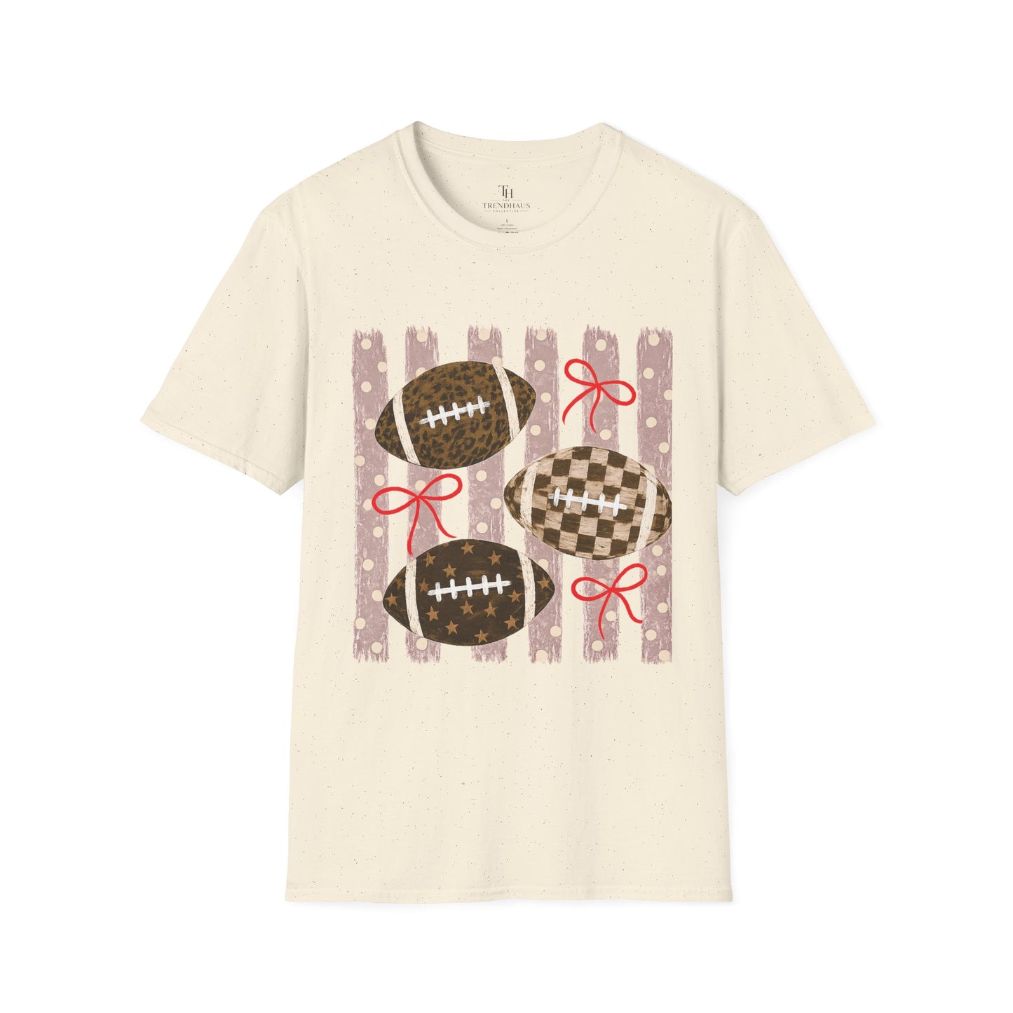 Football T-Shirt — Rustic Gridiron Design with Bows