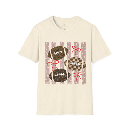 Football T-Shirt — Rustic Gridiron Design with Bows