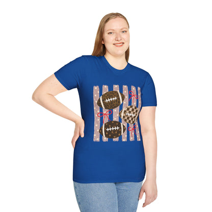 Football T-Shirt — Rustic Gridiron Design with Bows