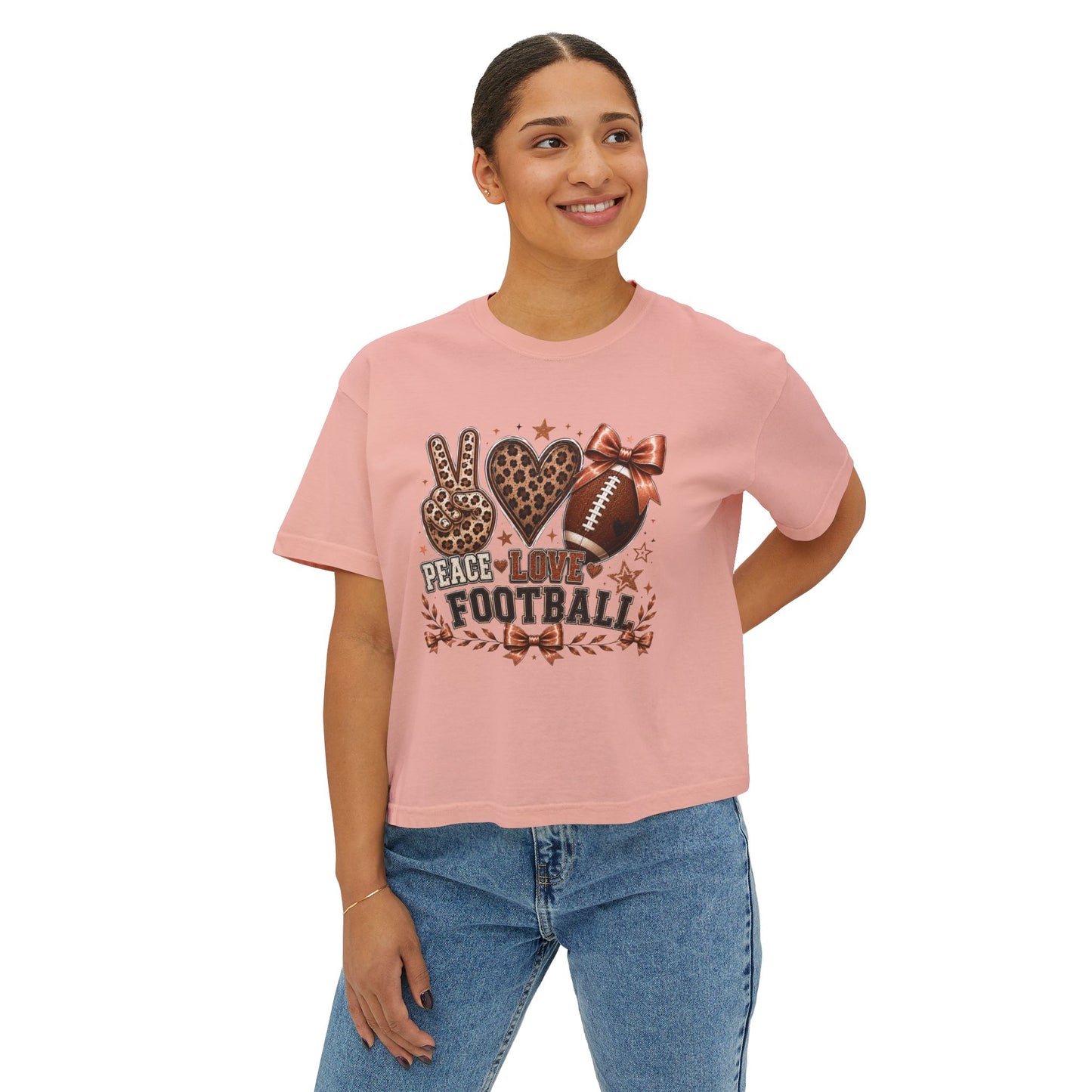 Peace Love Football— Leopard Print- Crop