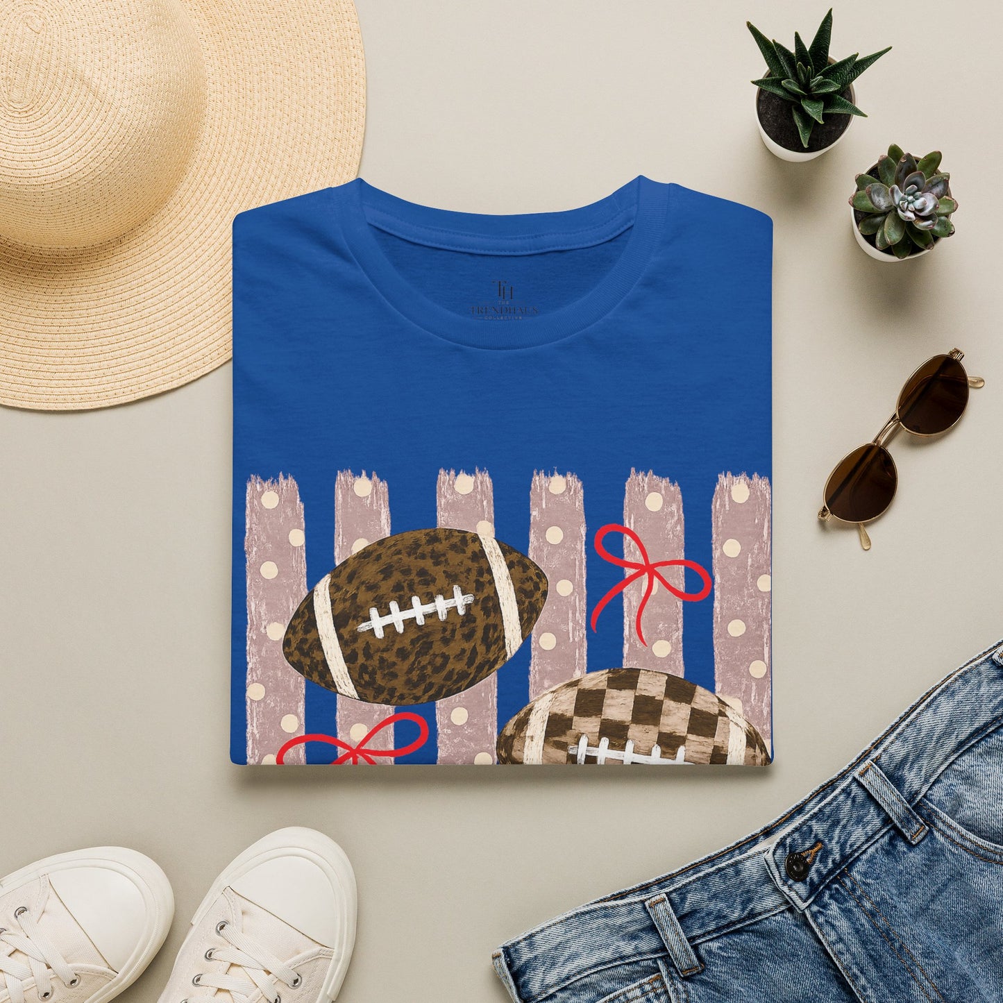 Football T-Shirt — Rustic Gridiron Design with Bows