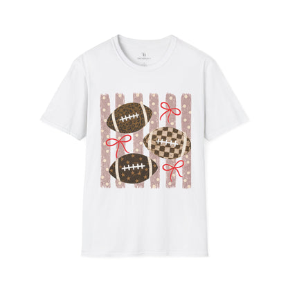 Football T-Shirt — Rustic Gridiron Design with Bows