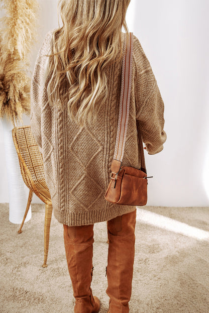 Coffee Cable Knit Loose Fit Sweater Dress