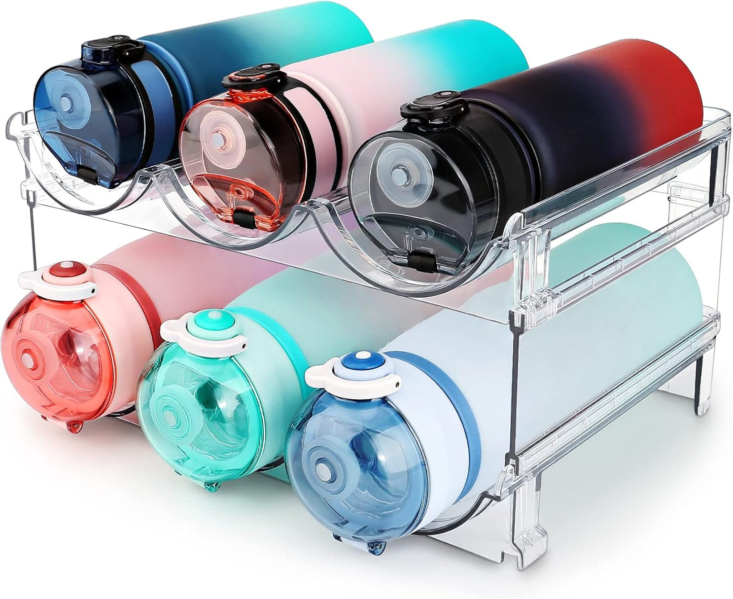 Effortlessly Organize Your Space with Our Stackable Water Bottle Storage Rack - Set of 2 Classic Acrylic Organizers