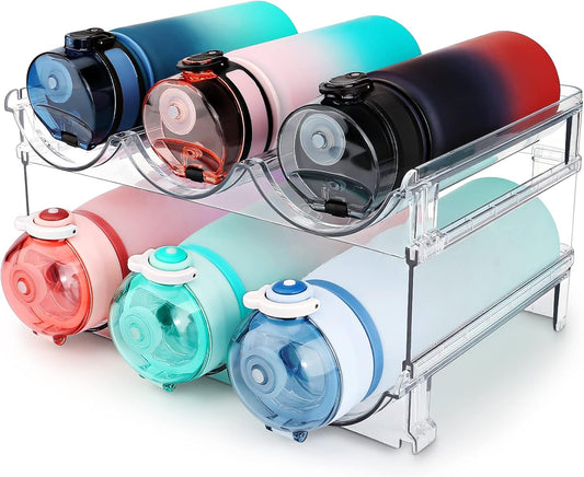 Effortlessly Organize Your Space with Our Stackable Water Bottle Storage Rack - Set of 2 Classic Acrylic Organizers