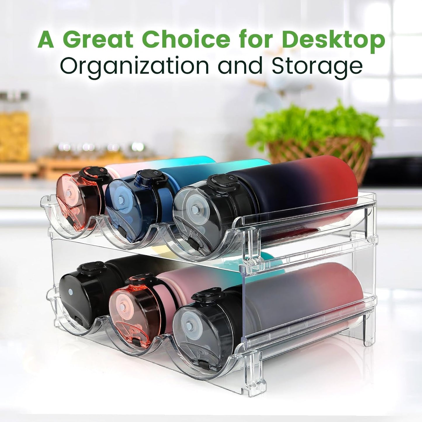 Effortlessly Organize Your Space with Our Stackable Water Bottle Storage Rack - Set of 2 Classic Acrylic Organizers