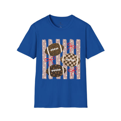 Football T-Shirt — Rustic Gridiron Design with Bows