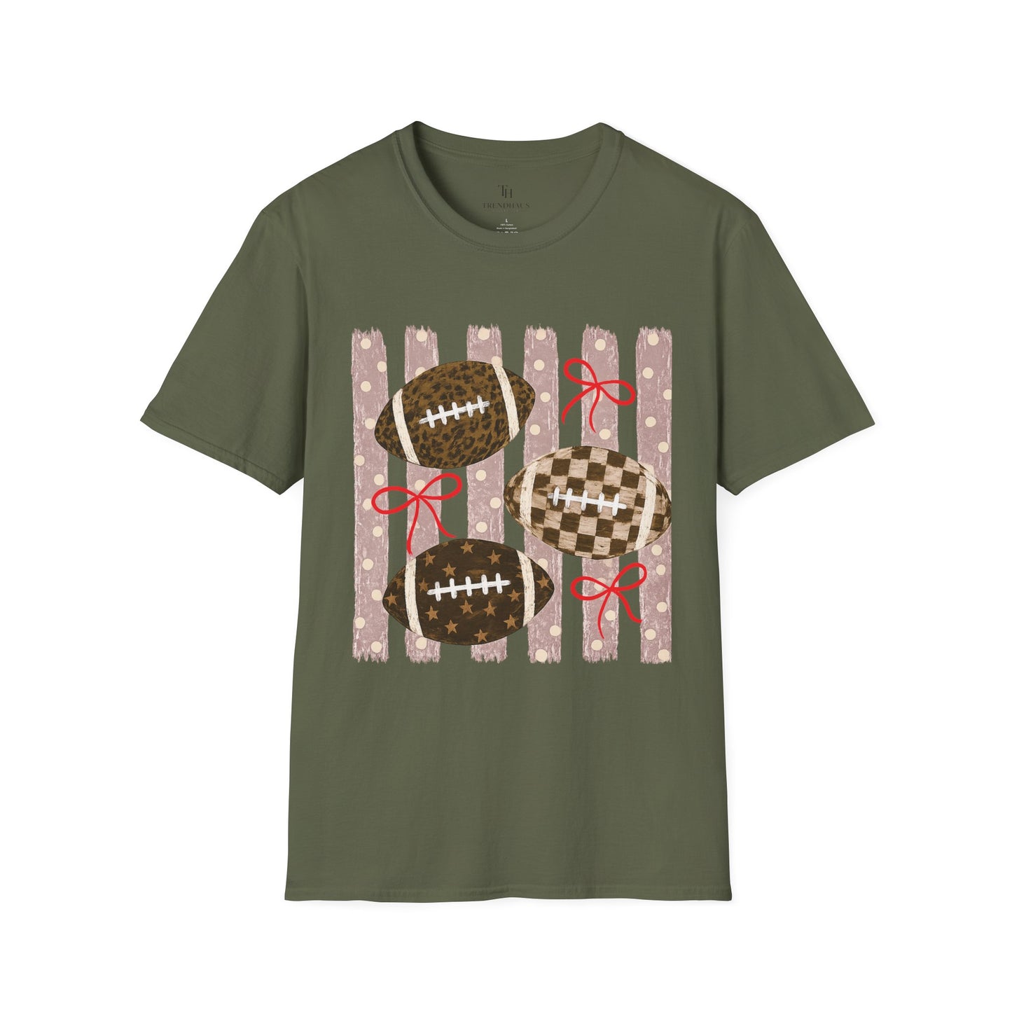 Football T-Shirt — Rustic Gridiron Design with Bows