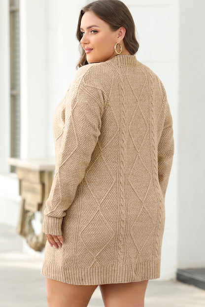 Coffee Cable Knit Loose Fit Sweater Dress