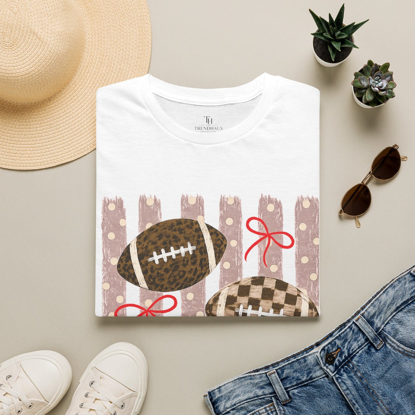 Football T-Shirt — Rustic Gridiron Design with Bows