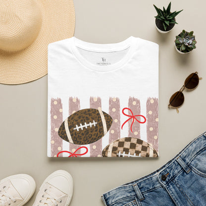 Football T-Shirt — Rustic Gridiron Design with Bows