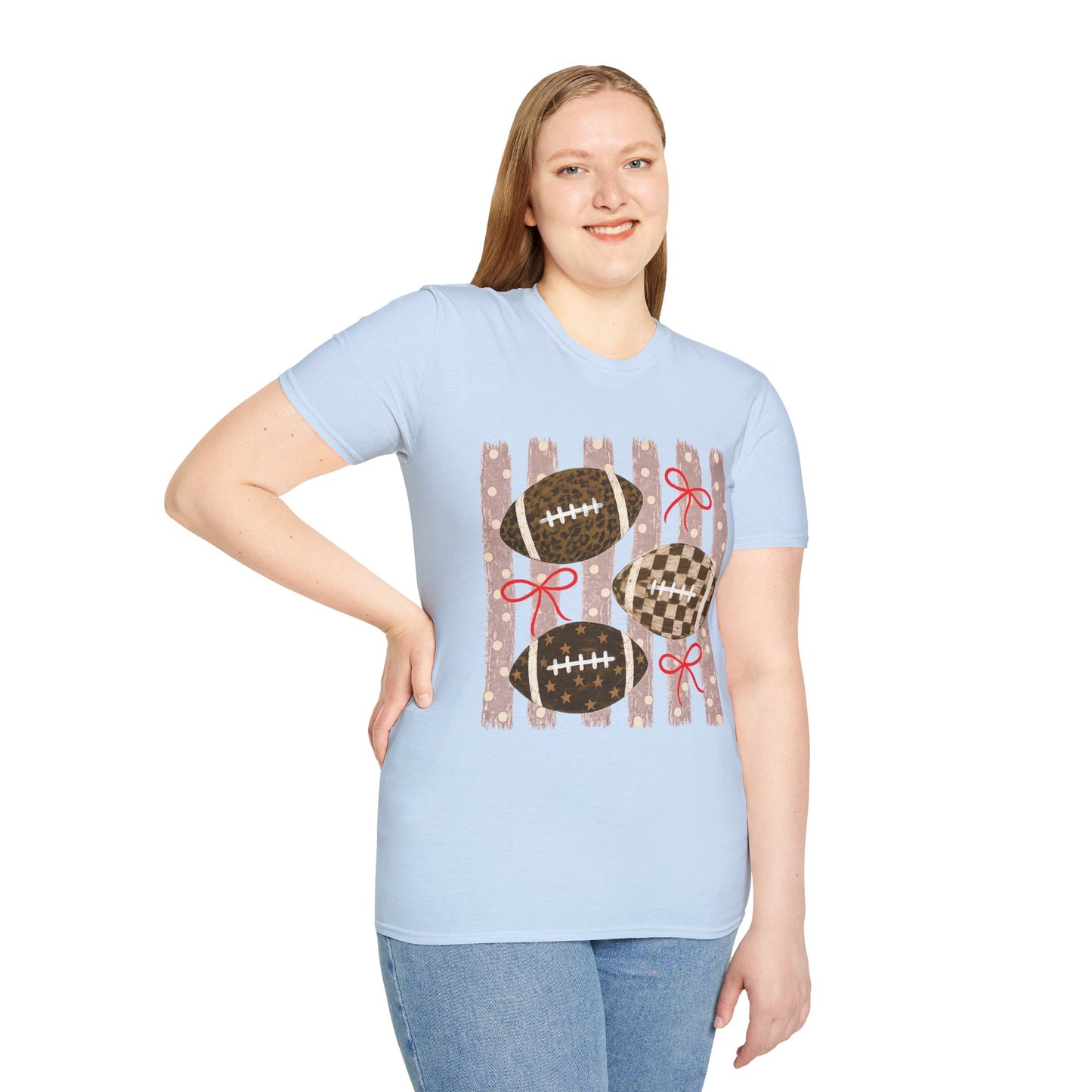 Football T-Shirt — Rustic Gridiron Design with Bows