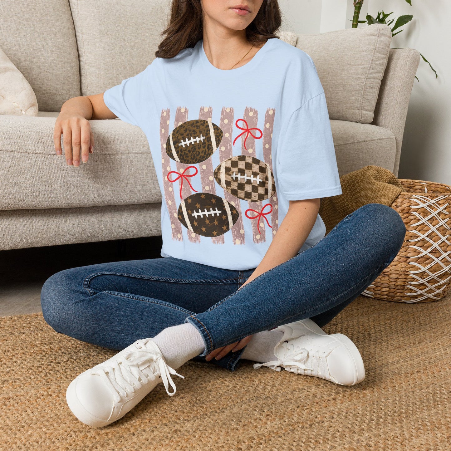 Football T-Shirt — Rustic Gridiron Design with Bows