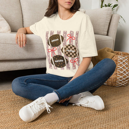 Football T-Shirt — Rustic Gridiron Design with Bows